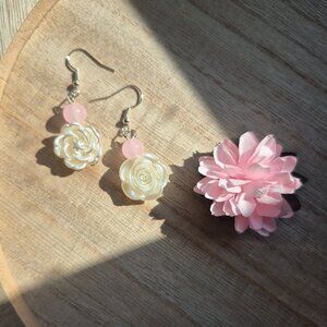 Handmade Pink Coquette Flower Earrings